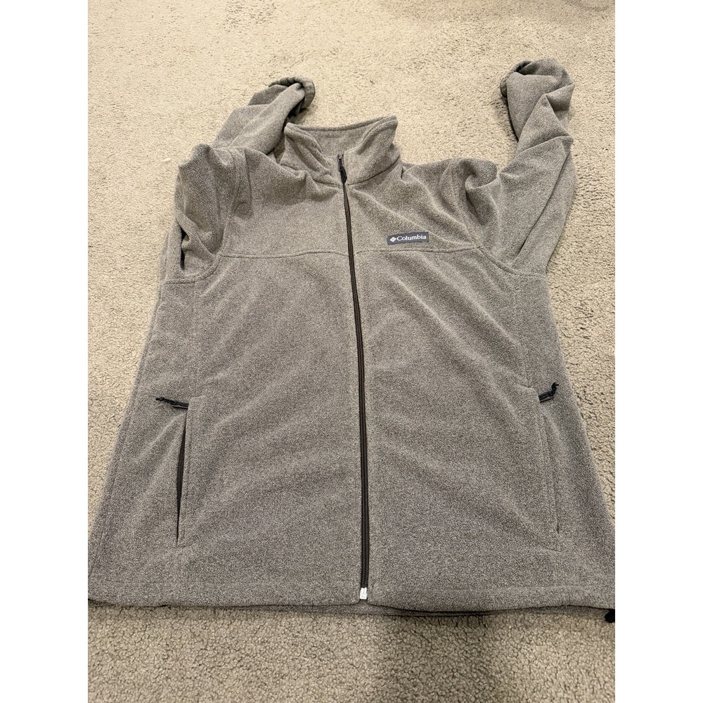 Columbia Jacket Mens M Gray Fleece Windbreaker Full Zip Pockets Stand-Up Collar